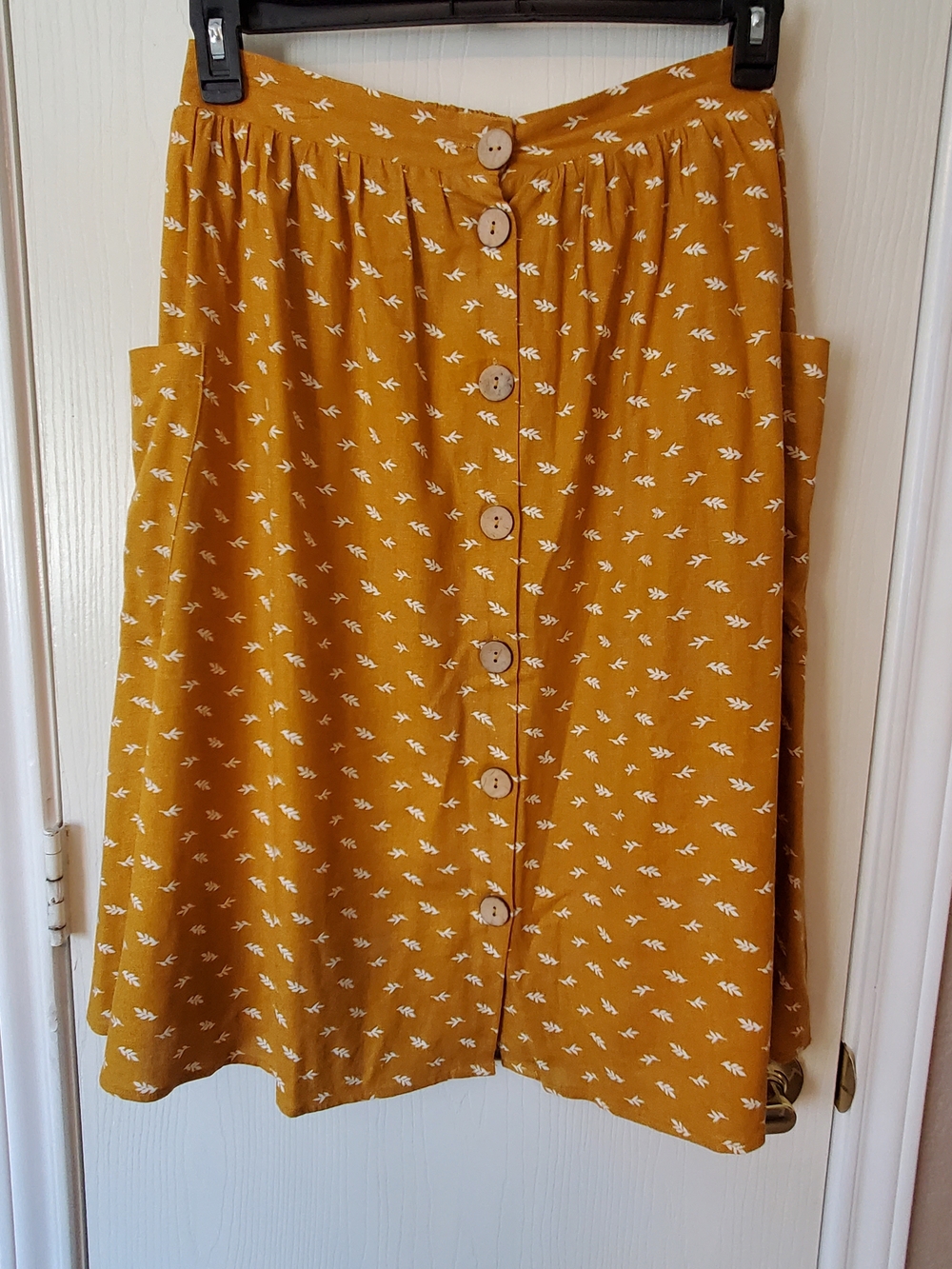 Roolee Mustard Yellow Button-Front A-Line Skirt with Pockets